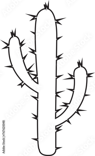 Cactus icon in trendy black line style with editable stock. Desert symbol. Botanica plant garden summer tropical illustration doodle. Large pack of vector silhouette design on transparent background.