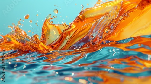  A picture shows an orange and blue mixture spilling onto a blue ocean, surrounded by a blue sky
