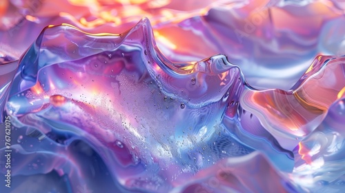  A zoomed-in image of a vibrant purple and blue fluid against a pink and blue backdrop, reminiscent of extraterrestrial environments