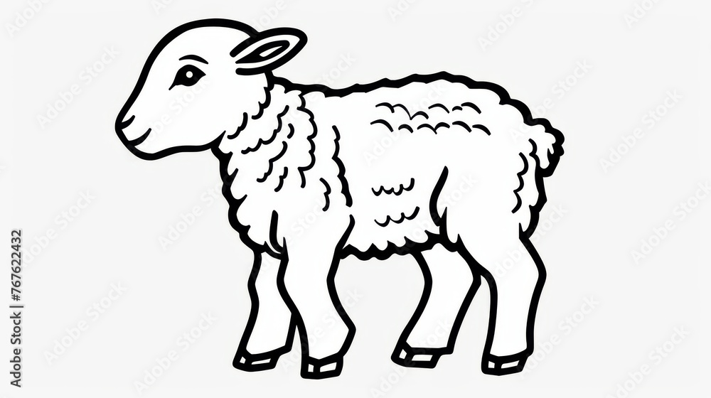  A black and white illustration of a sheep wearing two tags on its ears