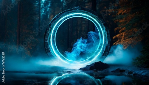Transcendent Emblem  Neon Blue Circle on Dark Background