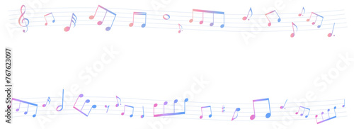カラフルな五線譜のフレームイラスト 背景イラスト 音符、休符、音楽記号のイラスト