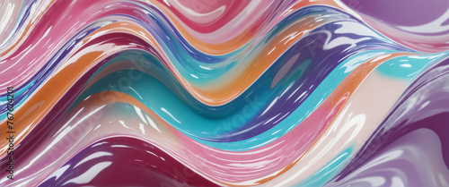 Glossy colored transverse wave shape with reflection, 3d rendering colorful background photo