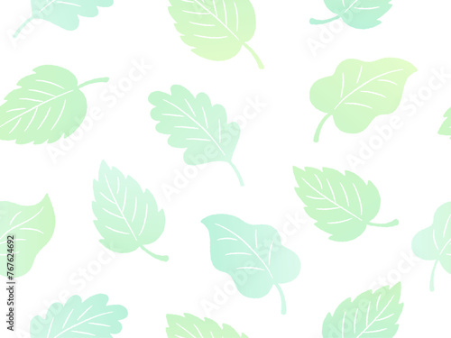 手描き風の緑の葉っぱのパターン背景