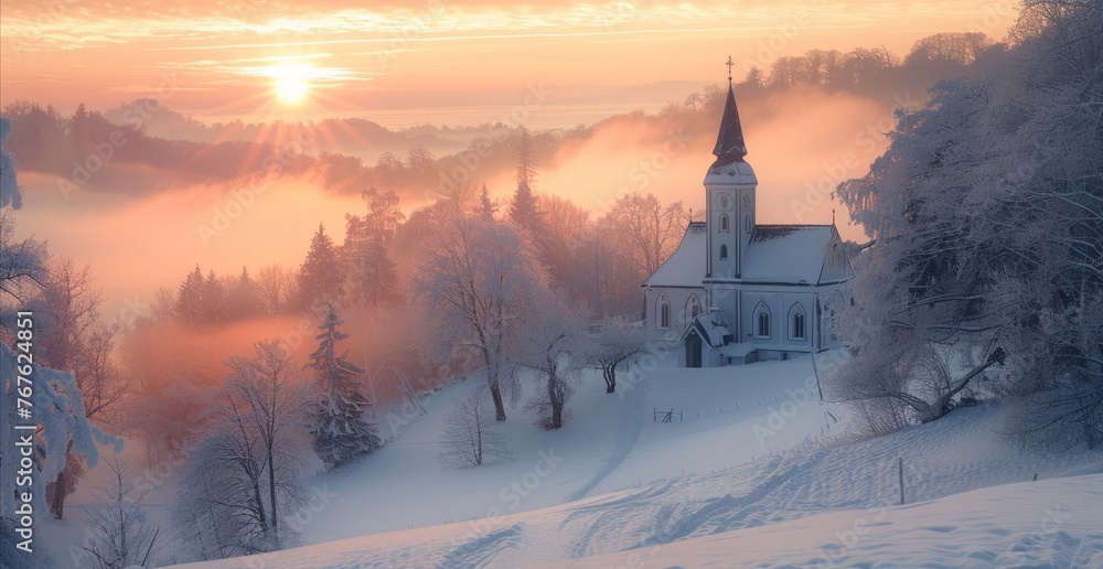 A church on a snowy mountain