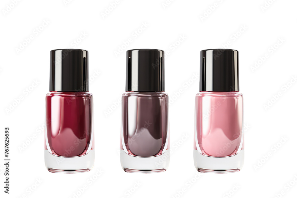 Rainbow Elixirs: Three Luminous Nail Polish Bottles Side by Side. On White or PNG Transparent Background. Rainbow Elixirs: Three Luminous Nail Polish Bottles Side by Side. On White or PNG Transparent Background.