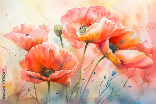 Flowers watercolor set isolated on pastel background