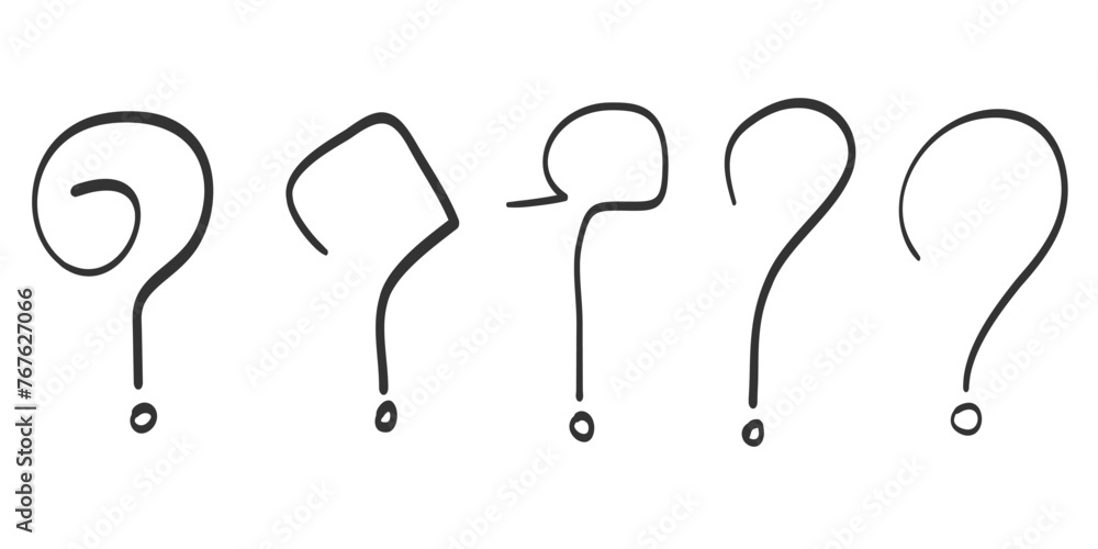 Set of hand drawn question marks. doodle questions marks. isolated on black and white. vector illustration - obrazy, fototapety, plakaty 