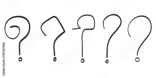 Set of hand drawn question marks. doodle questions marks. isolated on black and white. vector illustration