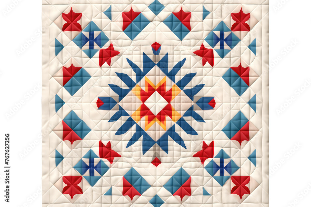 Fototapeta premium Starry Night Quilt: Red, White, and Blue American Stars. On White or PNG Transparent Background.