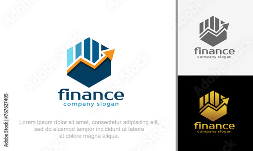 Hexagon finance logo. Modern eye catching logo design with chart, arrow and hexagonal elements