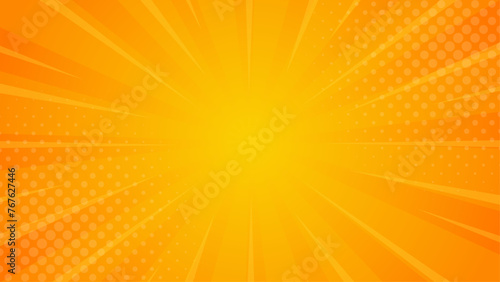 Bright orange-yellow gradient abstract background. Orange comic sunburst effect background with halftone. Suitable for templates, sales banners, events, ads, web, and pages photo