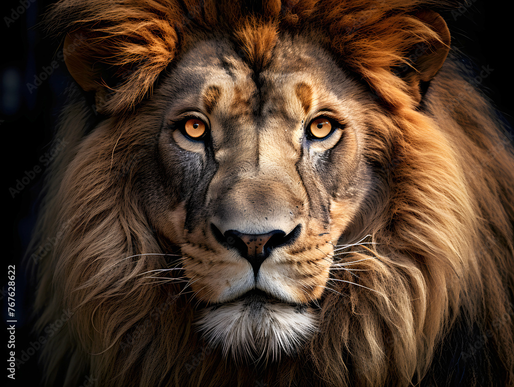 portrait of an African lion. beasts of prey. fauna and biology