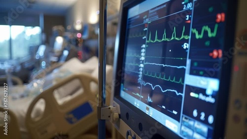 In the intensive care unit a patients vital signs and medication dosages are displayed on a large monitor at the bedside. These realtime updates are pulled from the hospitals photo