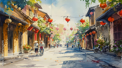 Hoi An Vietnam in watercolor painting  © fotogurmespb