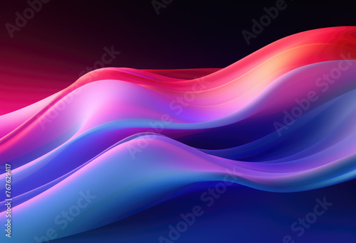 Business blue, pink and purple smooth neon lines wave abstract stripe design on dark black background. AI technology, digital, communication, science, music and big data concept
