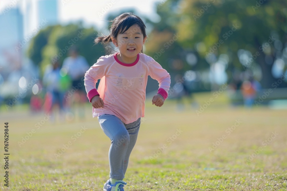 走るアジア人の女の子 走るアジア人の女の子
