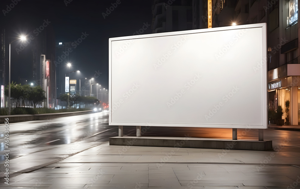A large white billboard on the highway side, mockup concept, Place for text or image, Advertising