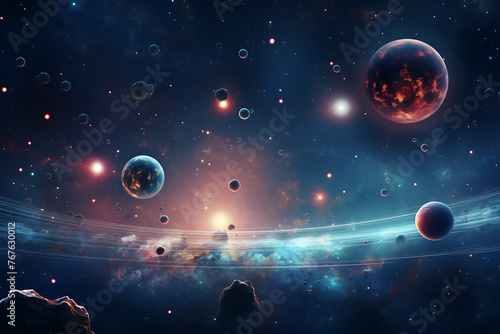 Fantasy space background with planets  stars and nebula. 3D rendering