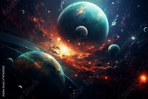 Fantasy space background with planets, stars and nebula. 3D rendering