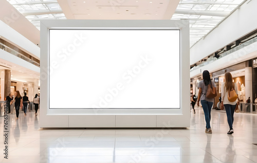 A white billboard in a shopping mall, Billboard mockup concept, Place for text or image, Advertising