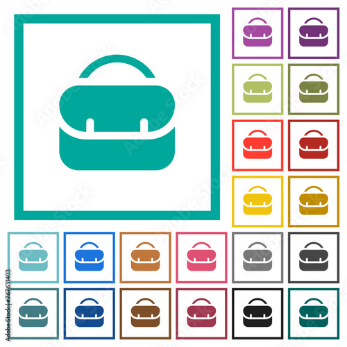 Rounded briefcase flat color icons with quadrant frames