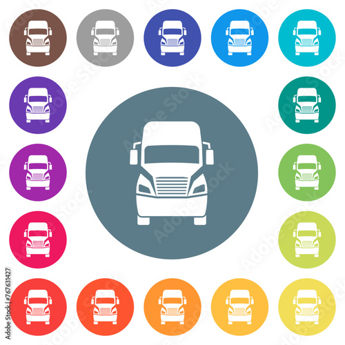 Truck front view flat white icons on round color backgrounds