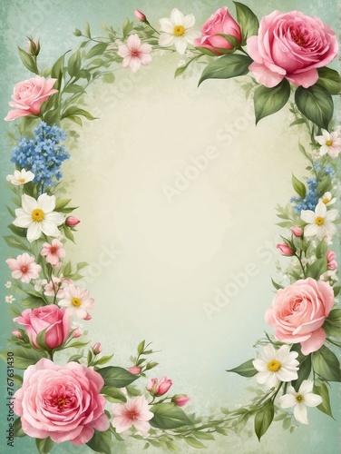 Spring Blossom Frame, Pastel Floral Arrangement, Fresh Nature Concept, Ideal for Wedding Invitations, Greeting Cards, and Social Media Banners, Whimsical Garden Style with Copy Space