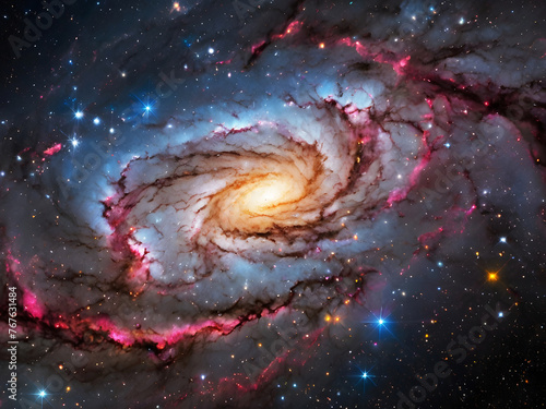 Spiral galaxy in space, View of stars with galaxy.