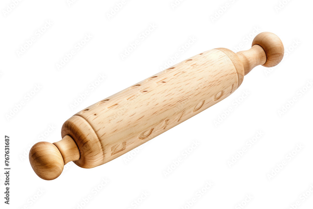 Elegant Wooden Rolling Pin: Culinary Craftsmanship on a Pure White Canvas. On White or PNG Transparent Background.