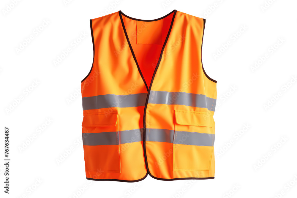 Vibrant Orange Safety Vest in a Blank Canvas. On White or PNG Transparent Background. - obrazy, fototapety, plakaty 