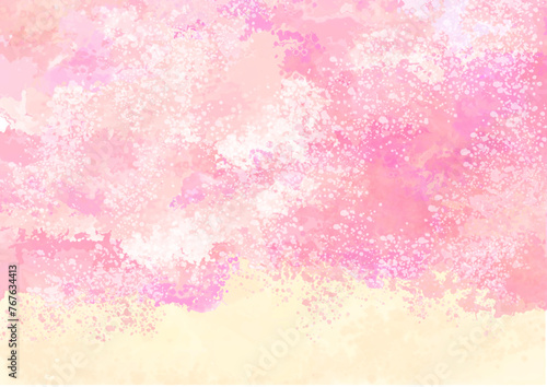 桜　春　ピンク　イエロー　水彩　背景　イメージ