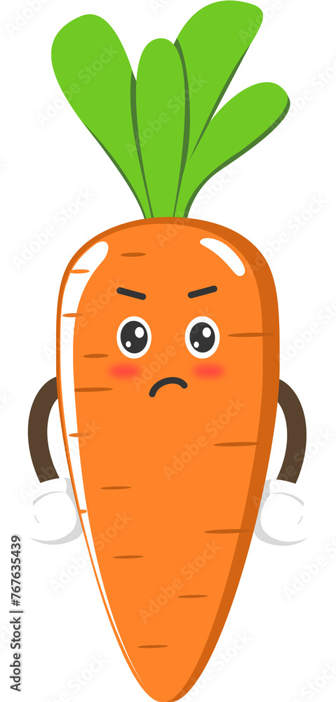 Orange carrot cartoon character adorable face with pose Orange carrot cartoon character adorable face with pose