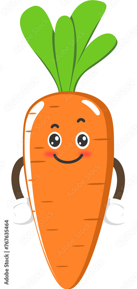 Orange carrot cartoon character adorable face with pose Orange carrot cartoon character adorable face with pose