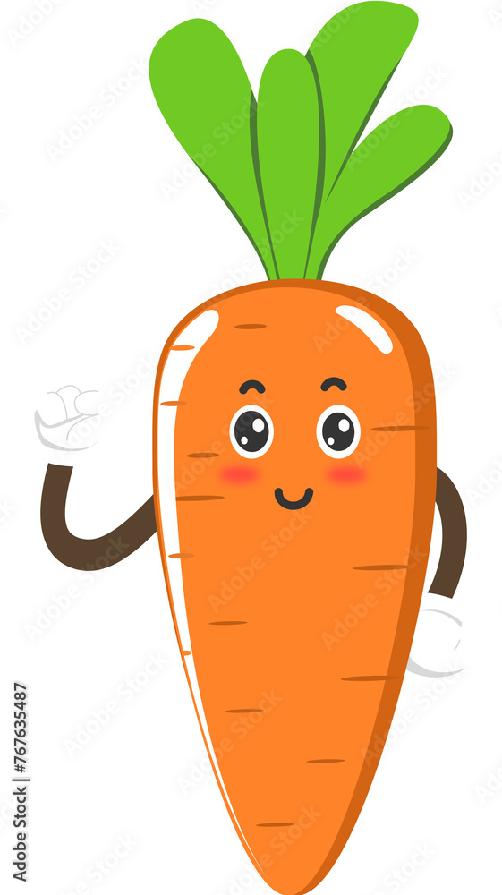 Orange carrot cartoon character adorable face with pose Orange carrot cartoon character adorable face with pose