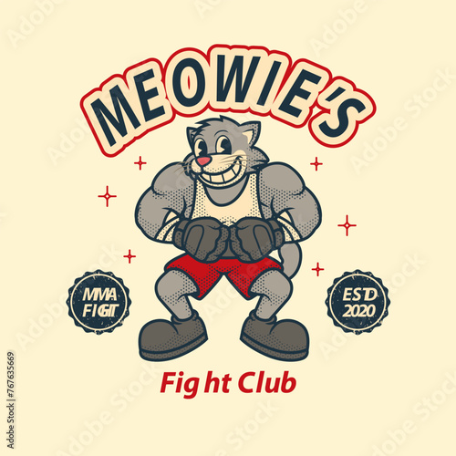 Cat MMA Retro and Vintage Logo Mascot