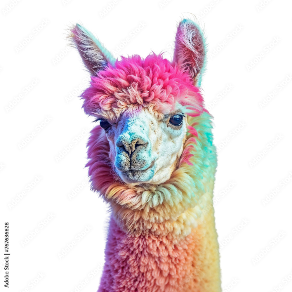 Obraz premium Alpaca with colorful neon fluorescent light