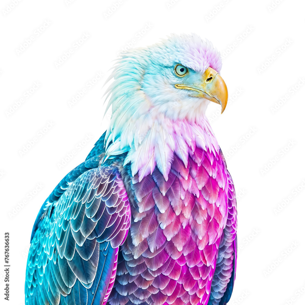 Obraz premium Bald Eagle with colorful neon fluorescent light