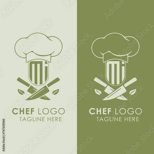 Mi initial monogram for chef cooking logo with creative style design.