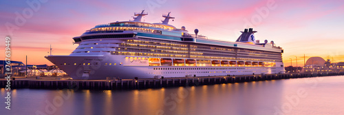 Majestic Cruise Ship Basking in the Glory of Sunset at Harbor photo