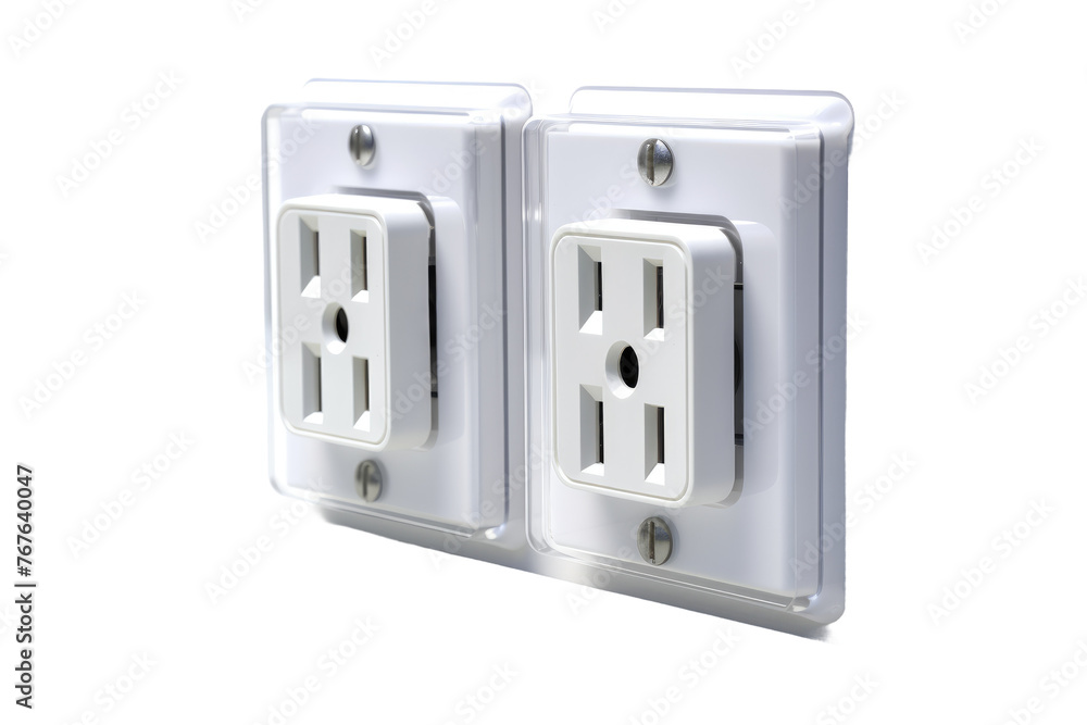 Illuminating Duet: White Electrical Outlets. On White or PNG Transparent Background. Illuminating Duet: White Electrical Outlets. On White or PNG Transparent Background.
