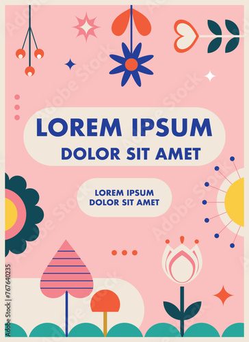 a bright poster template with geometric flowers for events vector illustration
