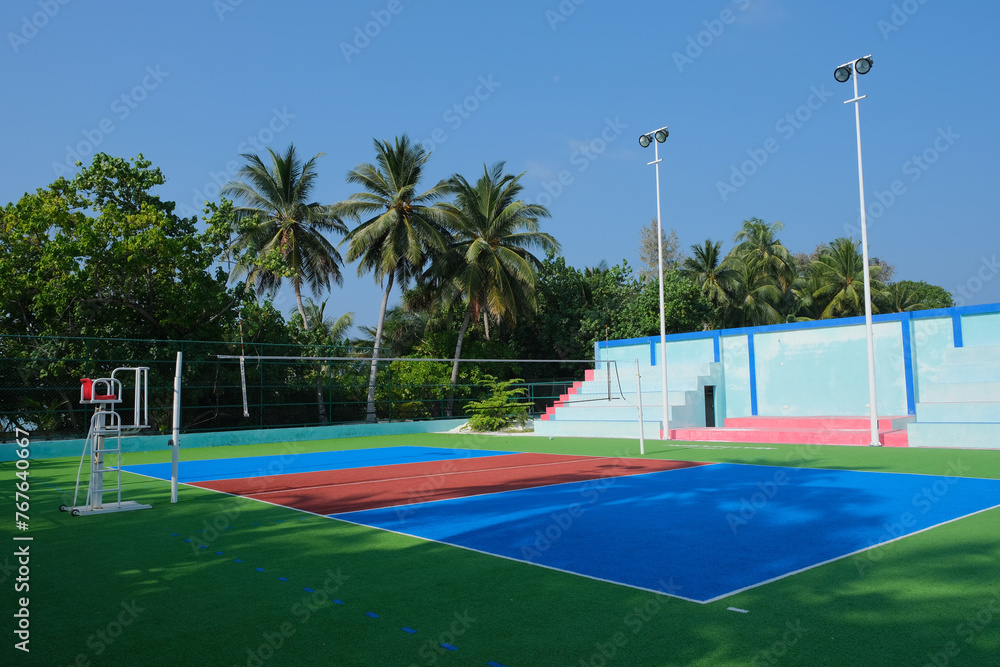 Beautiful outdoor badminton hall at Mathiveri Island. Mathiveri is one of the westernmost islands in the Maldives
