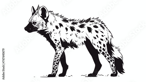 Hand-drawn black and white sketch of hyena on a white