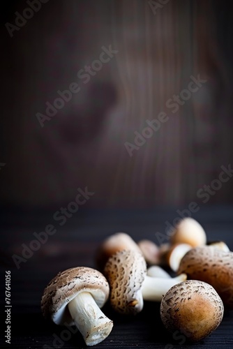 A bunch of mushrooms are on a wooden table