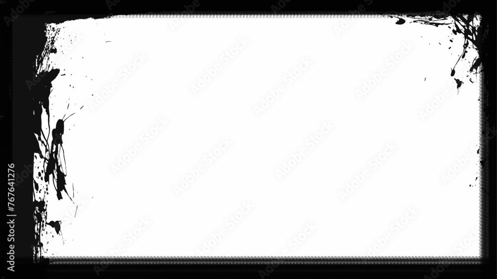 Black dirty border frame over white grain overlay. Black dirty border frame over white grain overlay.