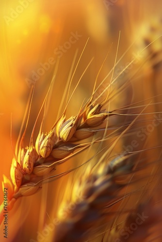 A close up of a stalk of wheat with a yellowish tint