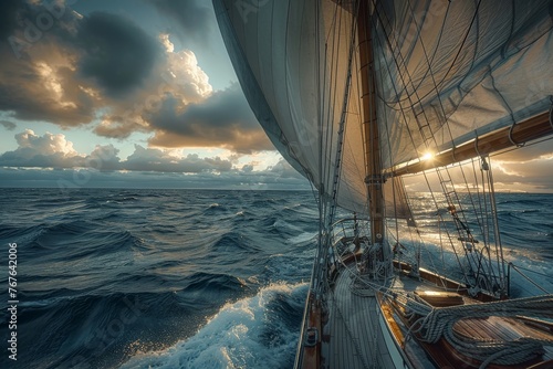 Sailing, highlighting the harmony between the sailboat and the vast ocean.