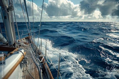 Sailing, highlighting the harmony between the sailboat and the vast ocean.