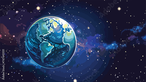 Image of earth planet in space against illustration background